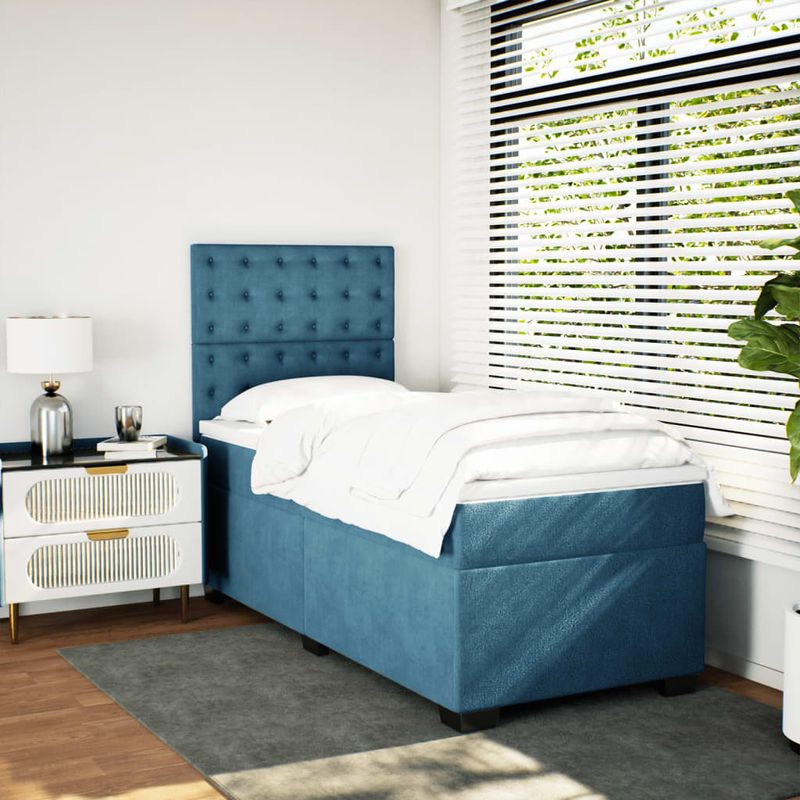 Casa si Gradina - Mobilier - Paturi si accesorii - Paturi - Pat box spring cu saltea, albastru, 90x200 cm, catifea - Infinity.ro