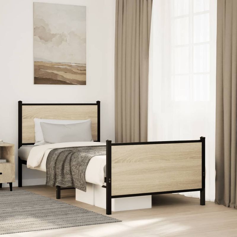 Casa si Gradina - Mobilier - Paturi si accesorii - Paturi - Cadru pat metalic cu tablie la cap/picioare, 75x190 cm - Infinity.ro