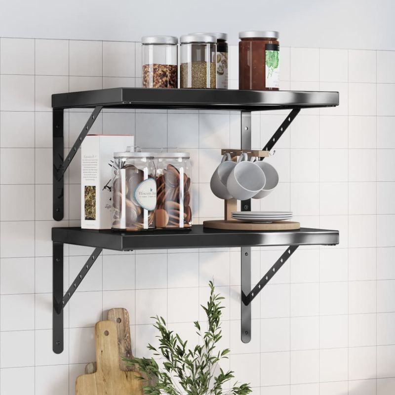 Casa si Gradina - Mobilier - Biblioteci si rafturi - Rafturi - Rafturi de perete, 2 buc., 50x40 cm, negru otel inoxidabil - Infinity.ro