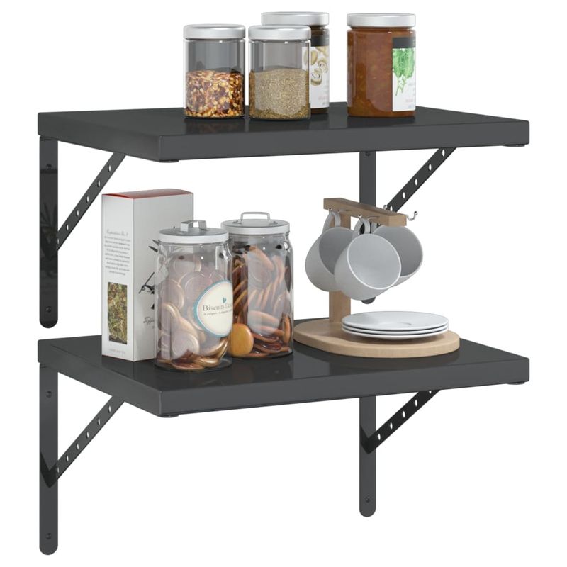 Casa si Gradina - Mobilier - Biblioteci si rafturi - Rafturi - Rafturi de perete, 2 buc., 50x40 cm, negru otel inoxidabil - Infinity.ro