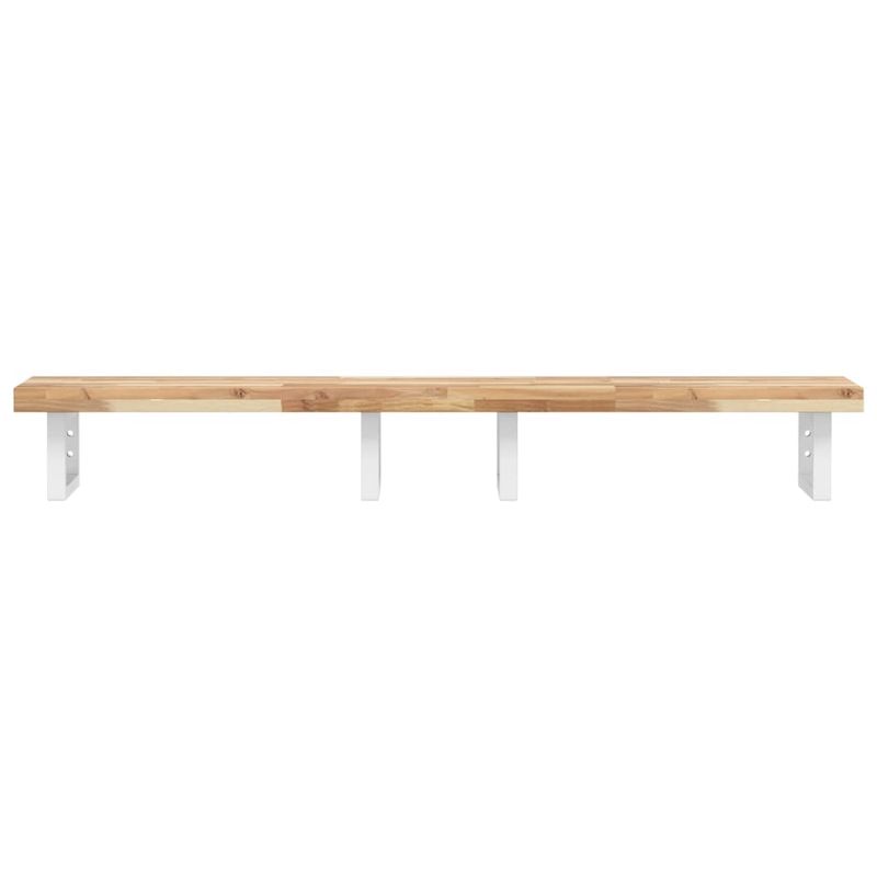 Casa si Gradina - Mobilier - Biblioteci si rafturi - Rafturi - Raft pentru lavoar montat pe perete, otel și lemn masiv acacia, maro și alb, mărime 140x40x4 cm, model dreptunghiular - Infinity.ro