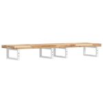 Casa si Gradina - Mobilier - Biblioteci si rafturi - Rafturi - Raft pentru lavoar montat pe perete, otel și lemn masiv acacia, maro și alb, mărime 140x40x4 cm, model dreptunghiular - Infinity.ro