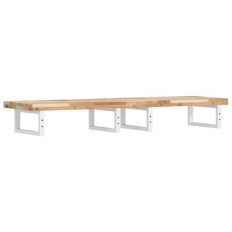 Casa si Gradina - Mobilier - Biblioteci si rafturi - Rafturi - Raft pentru lavoar montat pe perete, otel și lemn masiv acacia, maro și alb, mărime 140x40x4 cm, model dreptunghiular - Infinity.ro