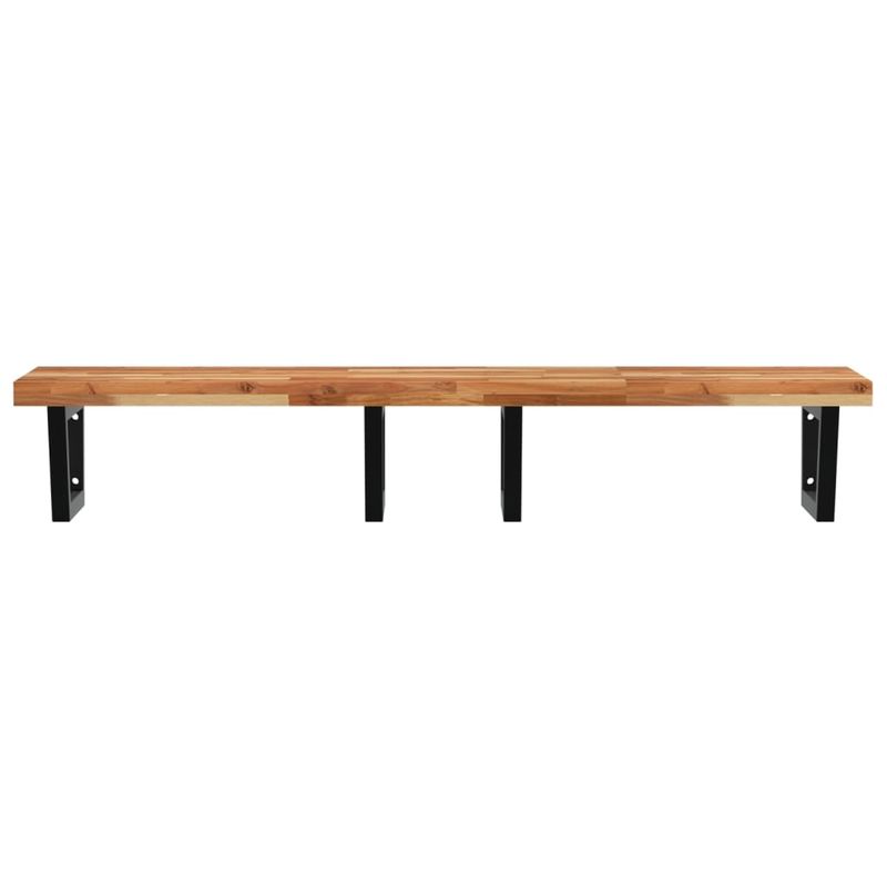 Casa si Gradina - Mobilier - Biblioteci si rafturi - Rafturi - Raft pentru lavoar montat pe perete, otel și lemn masiv acacia, maro închis și negru, mărime 120x50x4 cm, model trapez - Infinity.ro