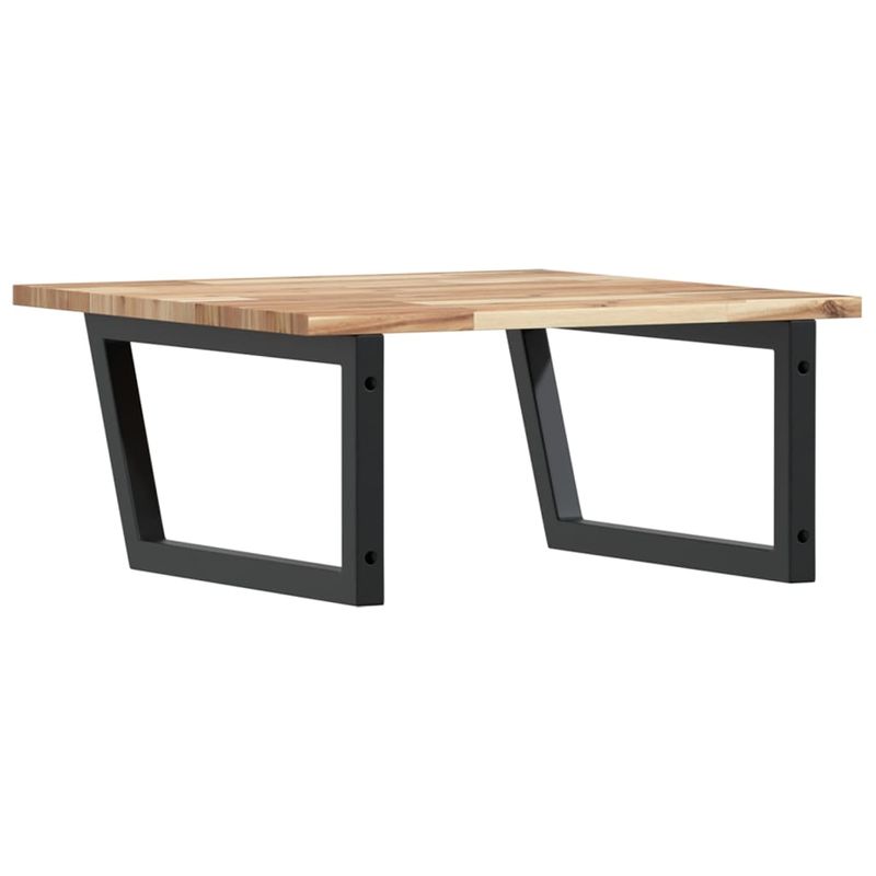 Casa si Gradina - Mobilier - Biblioteci si rafturi - Rafturi - Raft pentru lavoar montat pe perete, otel și lemn masiv acacia, maro și negru, mărime 60x60x2 cm, model trapez - Infinity.ro