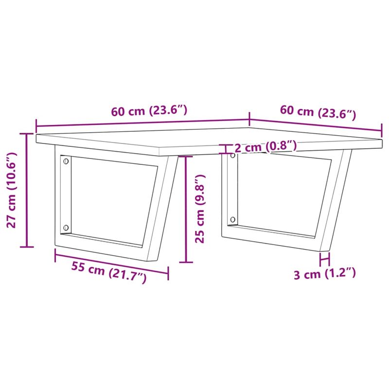 Casa si Gradina - Mobilier - Biblioteci si rafturi - Rafturi - Raft pentru lavoar montat pe perete, otel și lemn masiv acacia, maro și negru, mărime 60x60x2 cm, model trapez - Infinity.ro