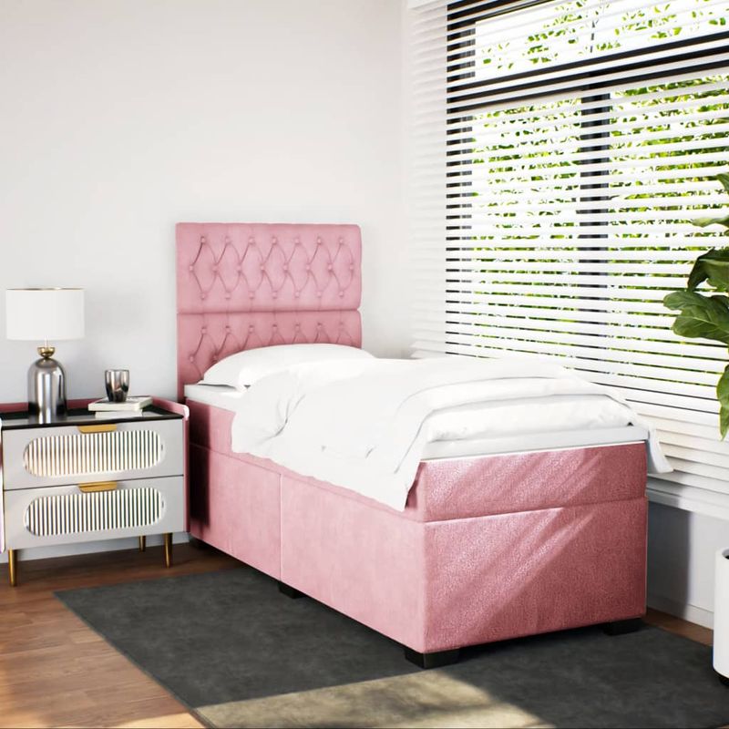 Casa si Gradina - Mobilier - Paturi si accesorii - Paturi - Pat box spring cu saltea, roz, 100x200 cm, catifea - Infinity.ro