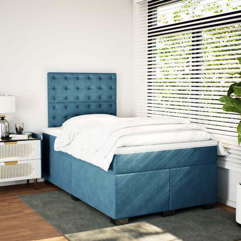 Casa si Gradina - Mobilier - Paturi si accesorii - Paturi - Pat box spring cu saltea, albastru, 120x190 cm, catifea - Infinity.ro