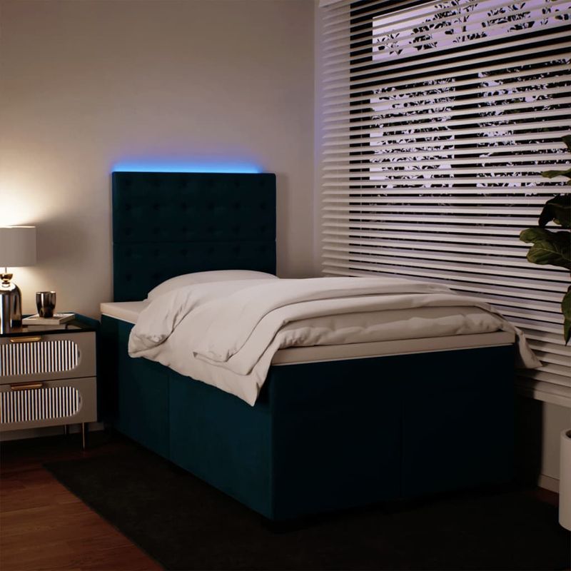 Casa si Gradina - Mobilier - Paturi si accesorii - Paturi - Pat box spring cu saltea, albastru, 120x190 cm, catifea - Infinity.ro