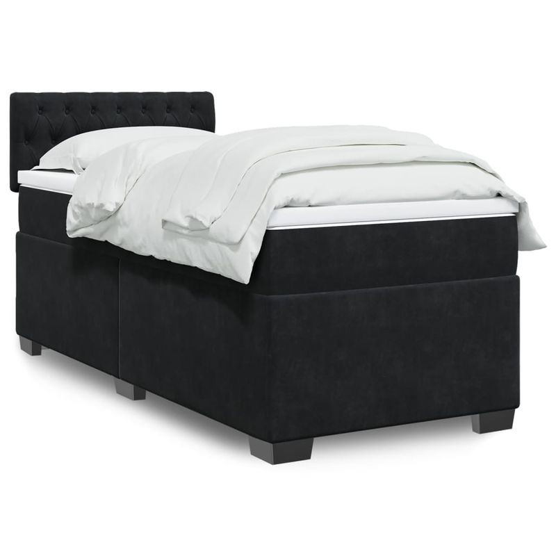 Casa si Gradina - Mobilier - Paturi si accesorii - Paturi - Pat cu arcuri cu saltea, negru, de o persoana, catifea, model design cu nasturi - Infinity.ro