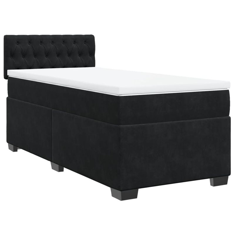Casa si Gradina - Mobilier - Paturi si accesorii - Paturi - Pat cu arcuri cu saltea, negru, de o persoana, catifea, model design cu nasturi - Infinity.ro