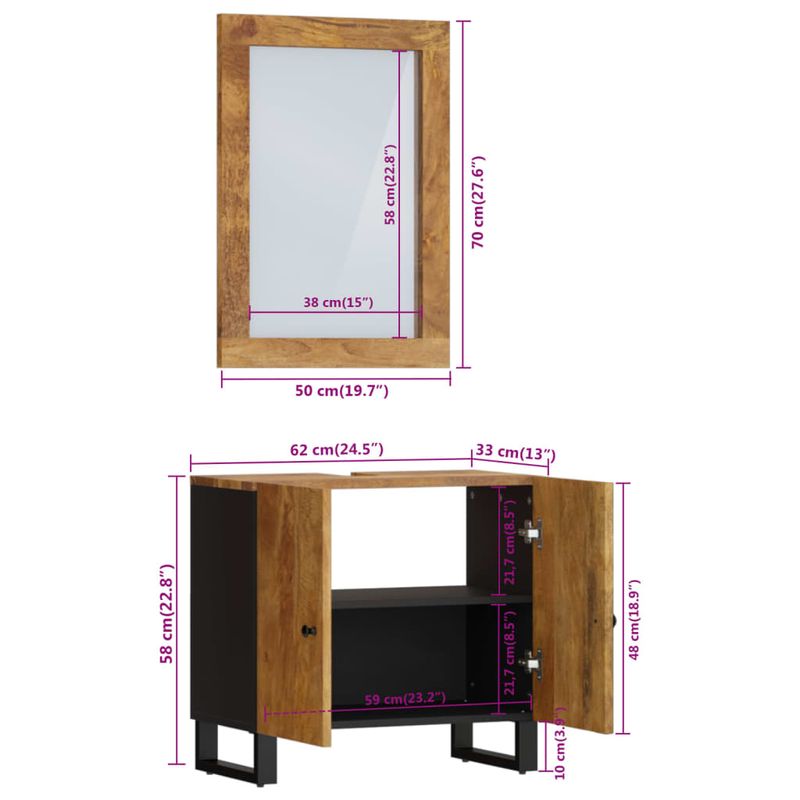 Casa si Gradina - Mobilier - Seturi de mobilier - Seturi baie - Set mobilier de baie, 2 piese, lemn masiv de mango - Infinity.ro