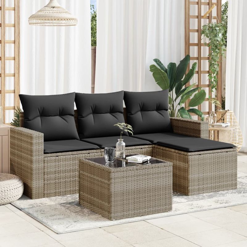 Casa si Gradina - Gradina si terasa - Mobilier exterior - Seturi mobila gradina - Set canapele de gradina cu perne, 5 piese gri deschis poliratan - Infinity.ro