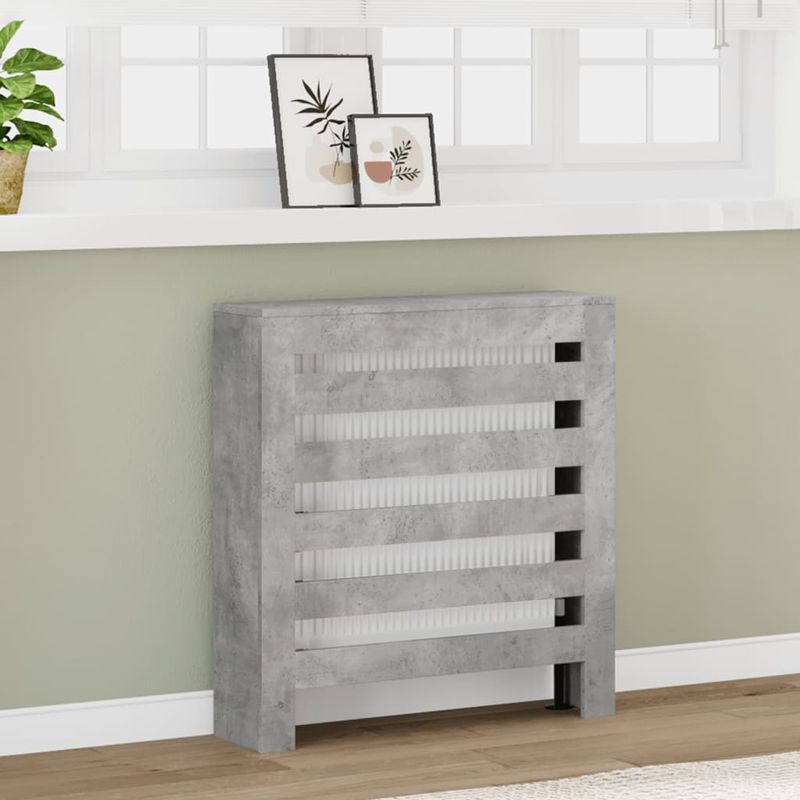 Casa si Gradina - Termice - Calorifere si accesorii - Accesorii calorifere - Masca pentru calorifer, gri beton, 78x20x82 cm, lemn prelucrat, design șipci orizontale - Infinity.ro