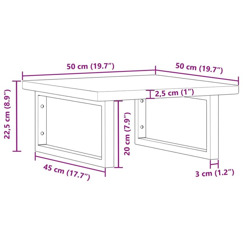 Casa si Gradina - Mobilier - Biblioteci si rafturi - Rafturi - Raft pentru lavoar montat pe perete, otel și lemn masiv stejar, maro deschis și negru, mărime 50x50x2.5 cm, model dreptunghiular - Infinity.ro