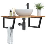 Casa si Gradina - Mobilier - Biblioteci si rafturi - Rafturi - Raft pentru lavoar montat pe perete, otel și lemn masiv acacia, maro închis și negru, mărime 100x60x2 cm, model trapez - Infinity.ro
