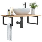 Casa si Gradina - Mobilier - Biblioteci si rafturi - Rafturi - Raft pentru lavoar montat pe perete, otel și lemn masiv acacia, maro și negru, mărime 100x50x2 cm, model dreptunghiular - Infinity.ro