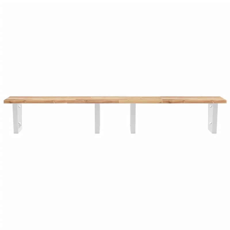 Casa si Gradina - Mobilier - Biblioteci si rafturi - Rafturi - Raft pentru lavoar montat pe perete, otel și lemn masiv acacia, maro și alb, mărime 160x50x2 cm, model trapez - Infinity.ro