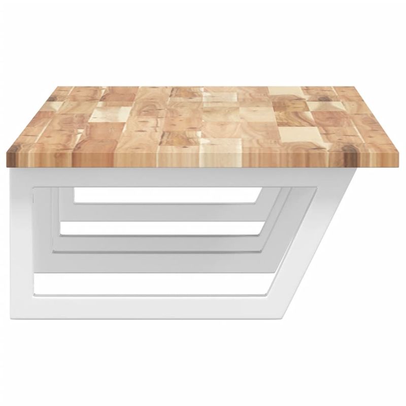 Casa si Gradina - Mobilier - Biblioteci si rafturi - Rafturi - Raft pentru lavoar montat pe perete, otel și lemn masiv acacia, maro și alb, mărime 160x50x2 cm, model trapez - Infinity.ro