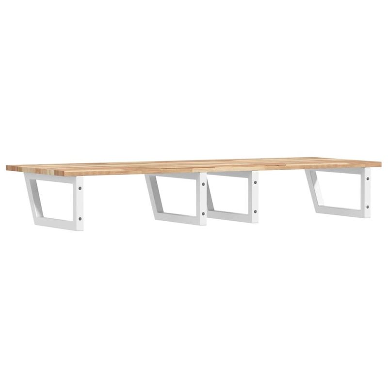 Casa si Gradina - Mobilier - Biblioteci si rafturi - Rafturi - Raft pentru lavoar montat pe perete, otel și lemn masiv acacia, maro și alb, mărime 160x50x2 cm, model trapez - Infinity.ro