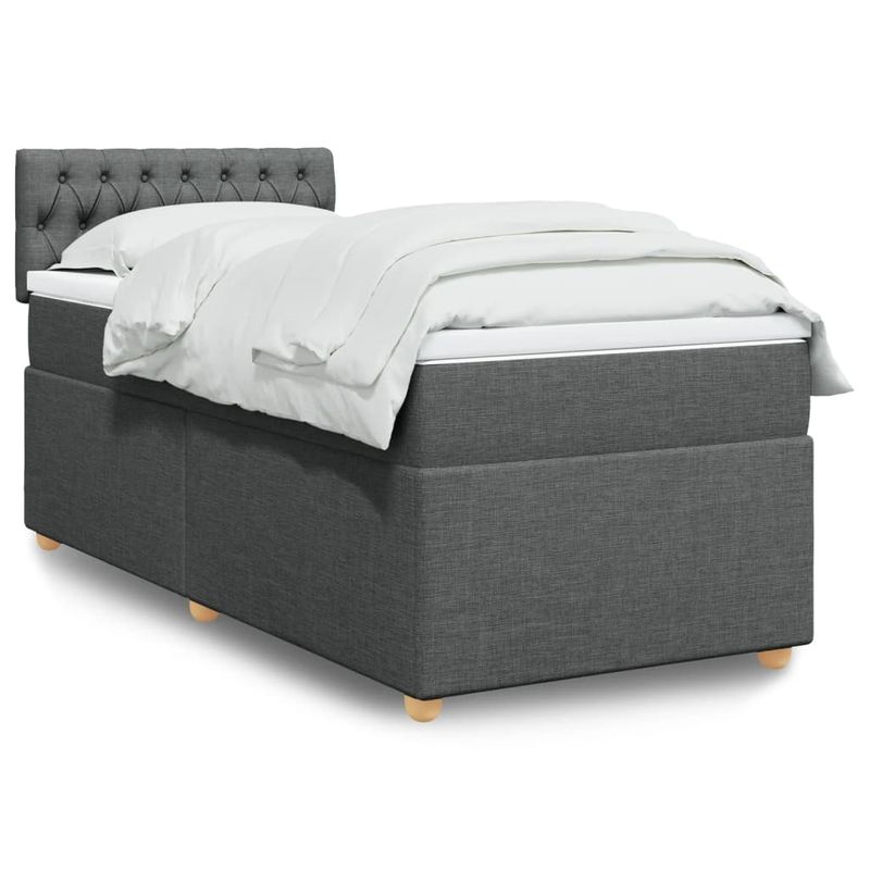 Casa si Gradina - Mobilier - Paturi si accesorii - Paturi - Pat box spring cu saltea, gri inchis, 90x190 cm, textil - Infinity.ro