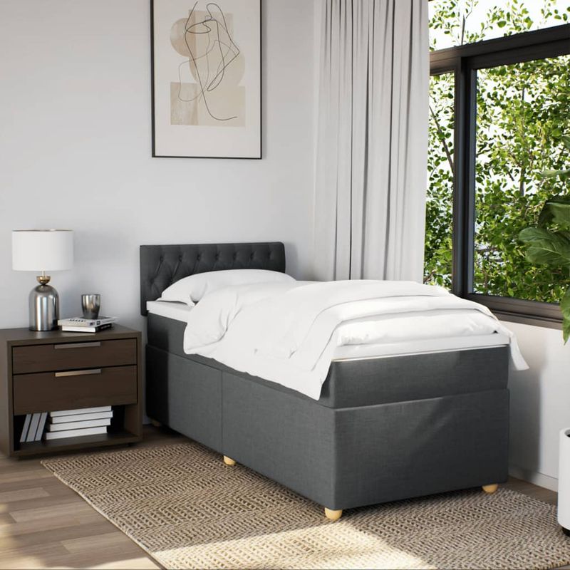 Casa si Gradina - Mobilier - Paturi si accesorii - Paturi - Pat box spring cu saltea, gri inchis, 90x190 cm, textil - Infinity.ro