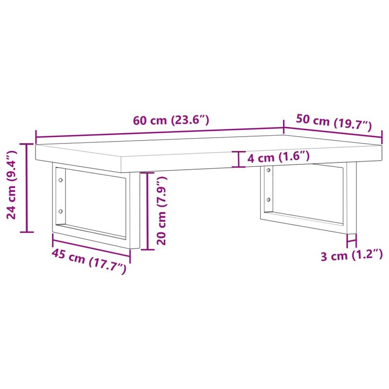 Casa si Gradina - Mobilier - Biblioteci si rafturi - Rafturi - Raft pentru lavoar montat pe perete, otel și lemn masiv acacia, maro închis și alb, mărime 60x50x4 cm, model dreptunghiular - Infinity.ro