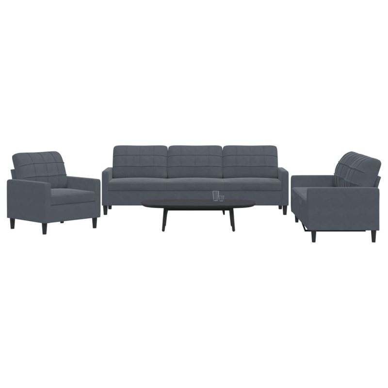 Casa si Gradina - Mobilier - Seturi de mobilier - Seturi living - Set de canapele cu perne, 3 piese, gri inchis, catifea - Infinity.ro