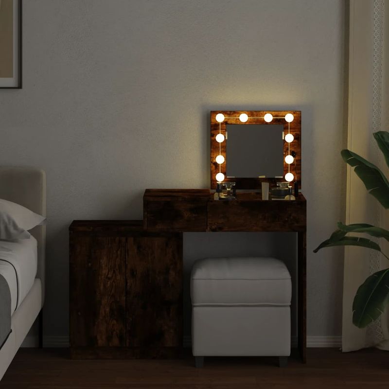 Casa si Gradina - Mobilier - Comode si corpuri - Masute de toaleta - Masa de toaleta cu LED, stejar afumat, 115x37x110,5 cm - Infinity.ro