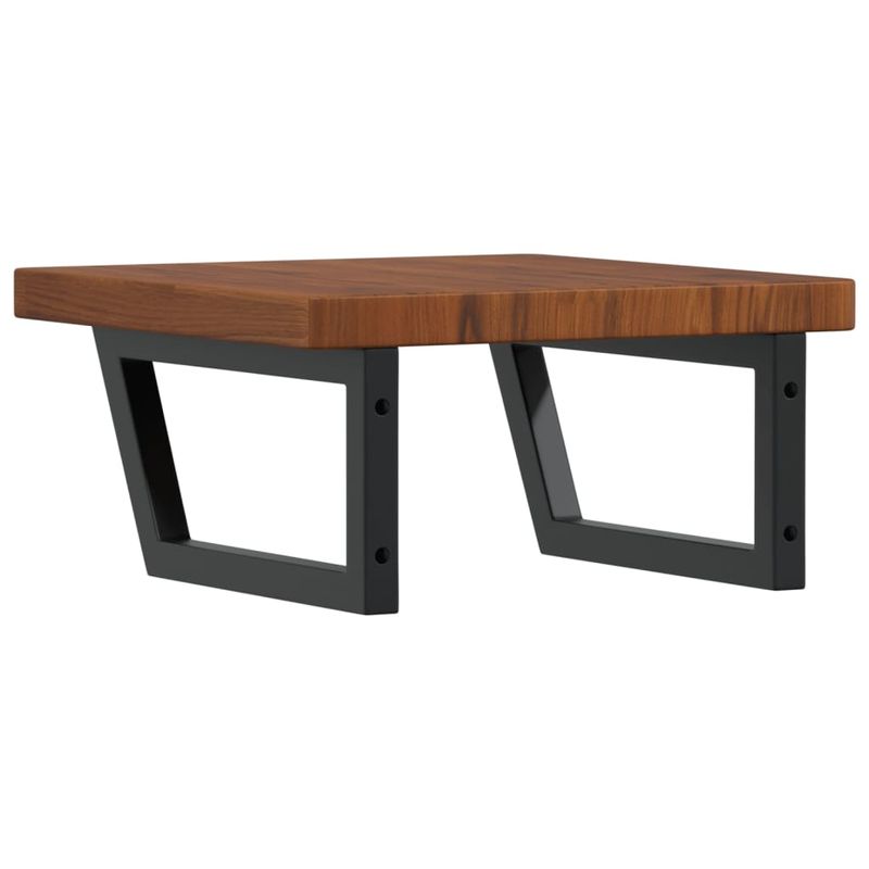 Casa si Gradina - Mobilier - Biblioteci si rafturi - Rafturi - Raft pentru lavoar montat pe perete, otel și lemn masiv stejar, maro închis și negru, mărime 50x50x4 cm, model trapez - Infinity.ro