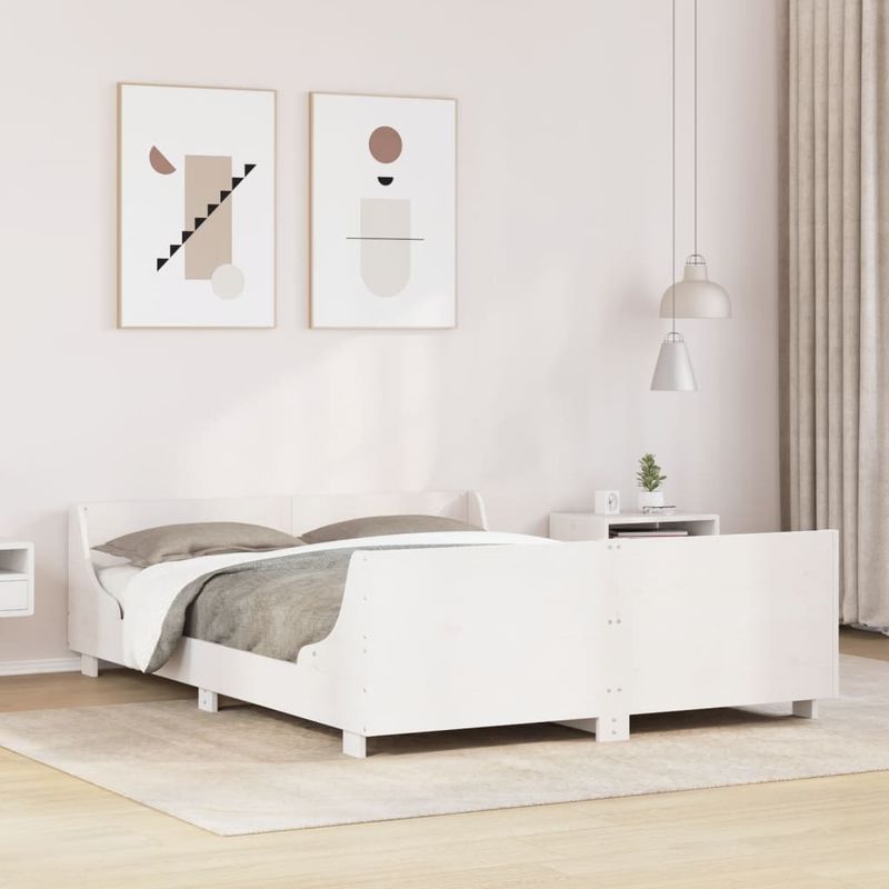 Casa si Gradina - Mobilier - Paturi si accesorii - Paturi - Cadru de pat cu tablie, alb, 120x190 cm, lemn masiv pin - Infinity.ro