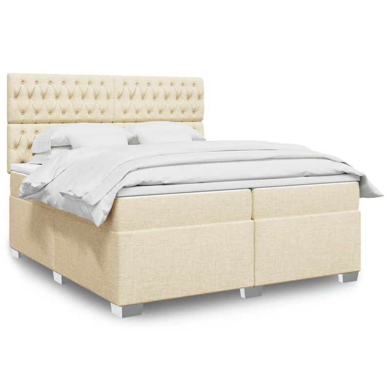 Casa si Gradina - Mobilier - Paturi si accesorii - Paturi - Pat box spring cu saltea, crem, 200x200 cm, textil - Infinity.ro