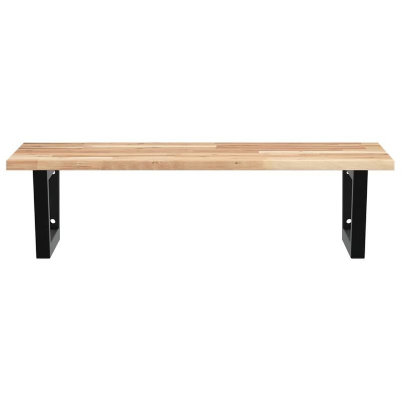 Casa si Gradina - Mobilier - Biblioteci si rafturi - Rafturi - Raft pentru lavoar montat pe perete, otel și lemn masiv acacia, maro și negru, mărime 60x50x2 cm, model trapez - Infinity.ro