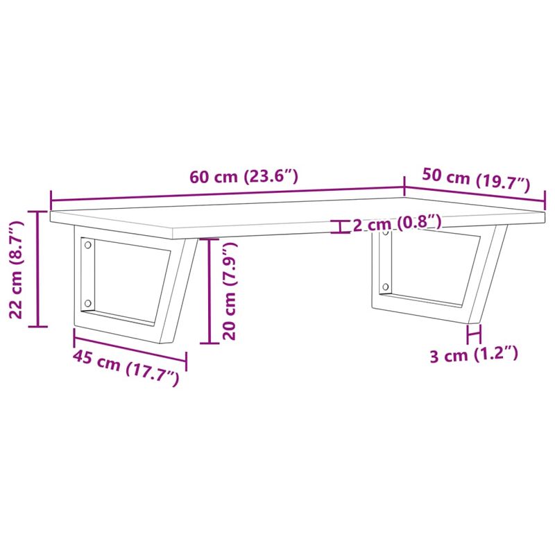 Casa si Gradina - Mobilier - Biblioteci si rafturi - Rafturi - Raft pentru lavoar montat pe perete, otel și lemn masiv acacia, maro și negru, mărime 60x50x2 cm, model trapez - Infinity.ro