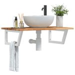 Casa si Gradina - Mobilier - Biblioteci si rafturi - Rafturi - Raft pentru lavoar montat pe perete, otel și lemn masiv acacia, maro închis și alb, mărime 100x50x2 cm, model trapez - Infinity.ro