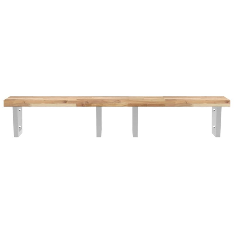 Casa si Gradina - Mobilier - Biblioteci si rafturi - Rafturi - Raft pentru lavoar montat pe perete, otel și lemn masiv acacia, maro și alb, mărime 160x50x4 cm, model trapez - Infinity.ro