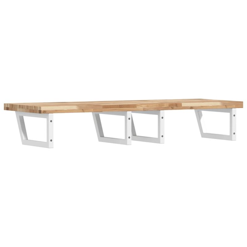 Casa si Gradina - Mobilier - Biblioteci si rafturi - Rafturi - Raft pentru lavoar montat pe perete, otel și lemn masiv acacia, maro și alb, mărime 160x50x4 cm, model trapez - Infinity.ro