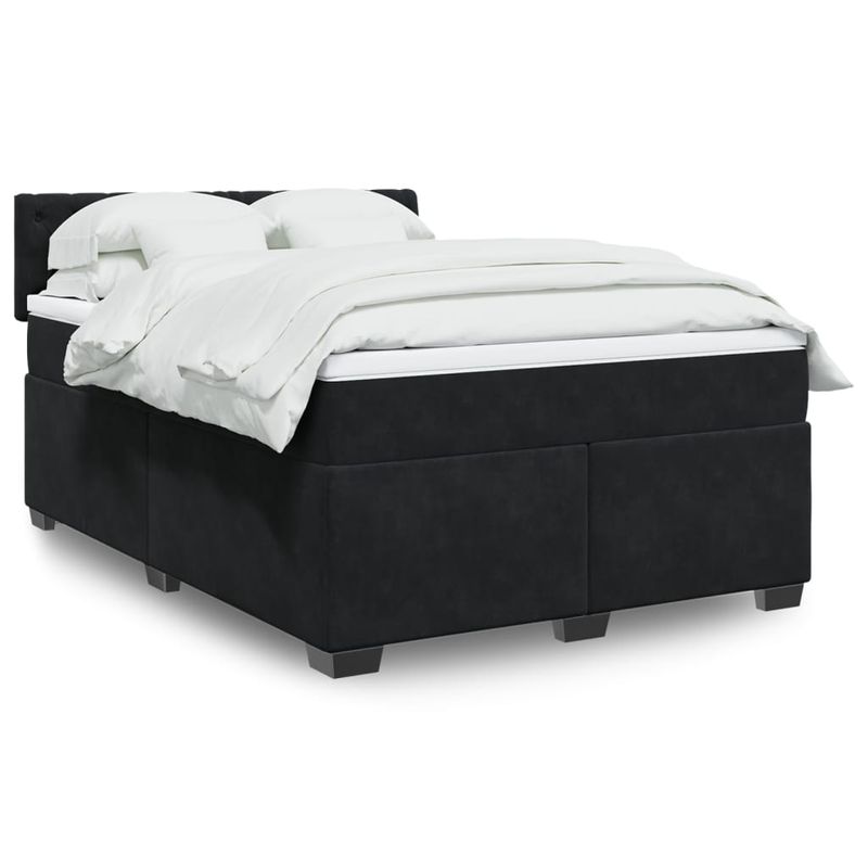 Casa si Gradina - Mobilier - Paturi si accesorii - Paturi - Pat box spring cu saltea, negru, 140x190 cm, catifea - Infinity.ro
