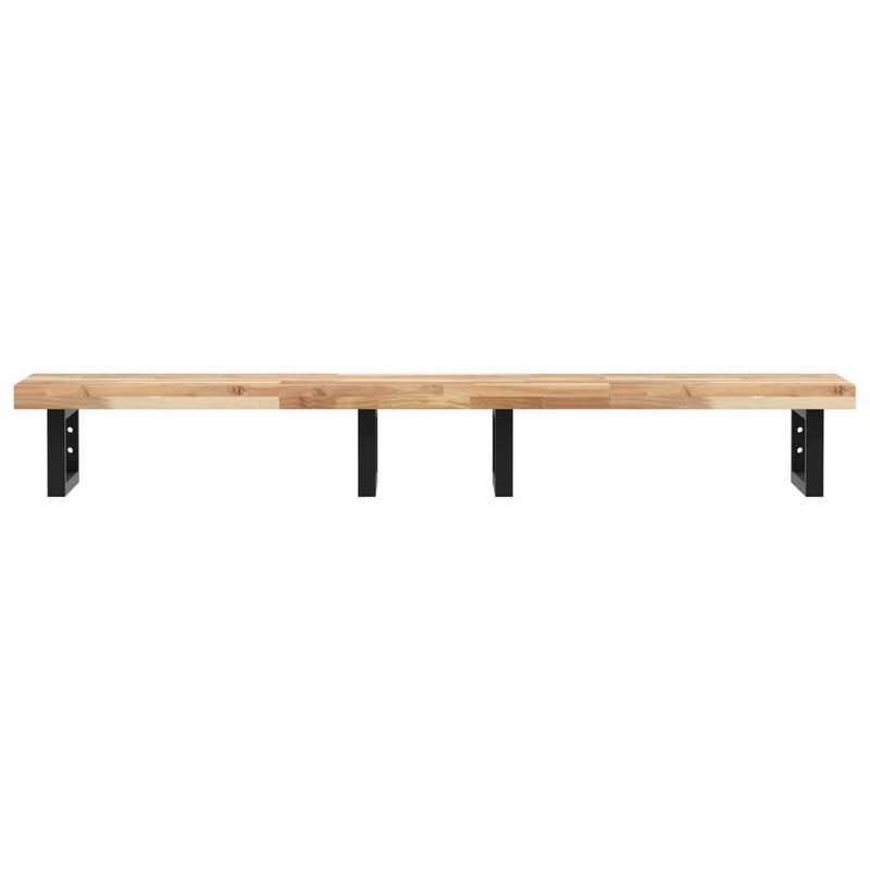 Casa si Gradina - Mobilier - Biblioteci si rafturi - Rafturi - Raft pentru lavoar montat pe perete, otel și lemn masiv acacia, maro și negru, mărime 140x40x4 cm, model dreptunghiular - Infinity.ro