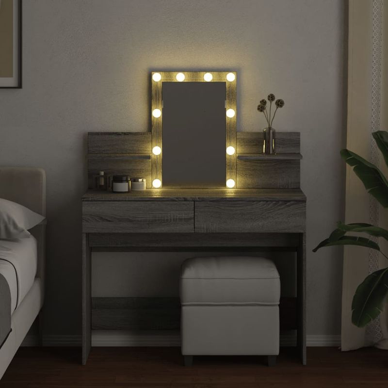 Casa si Gradina - Mobilier - Comode si corpuri - Masute de toaleta - Masa de toaleta cu LED, sonoma gri, 100x40x130 cm - Infinity.ro