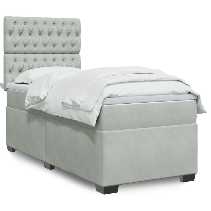 Casa si Gradina - Mobilier - Paturi si accesorii - Paturi - Pat continental cu saltea, gri deschis, 80x200 cm, catifea - Infinity.ro