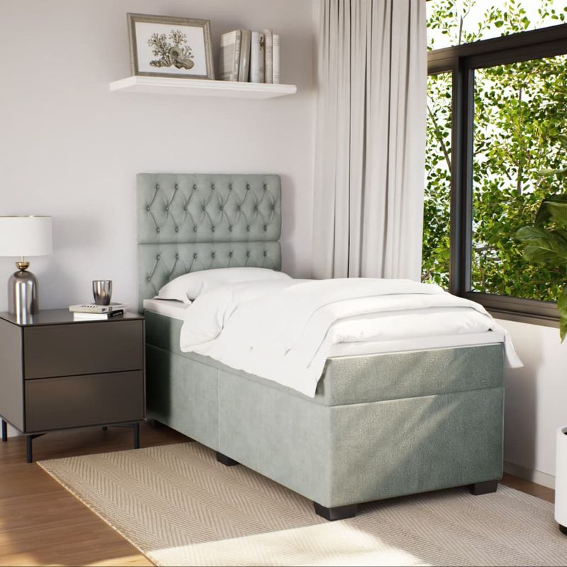 Casa si Gradina - Mobilier - Paturi si accesorii - Paturi - Pat continental cu saltea, gri deschis, 80x200 cm, catifea - Infinity.ro