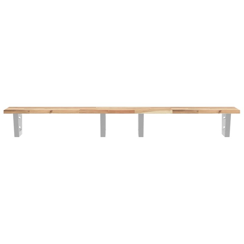 Casa si Gradina - Mobilier - Biblioteci si rafturi - Rafturi - Raft pentru lavoar montat pe perete, otel și lemn masiv acacia, maro și alb, mărime 140x40x2 cm, model trapez - Infinity.ro