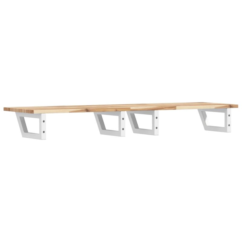 Casa si Gradina - Mobilier - Biblioteci si rafturi - Rafturi - Raft pentru lavoar montat pe perete, otel și lemn masiv acacia, maro și alb, mărime 140x40x2 cm, model trapez - Infinity.ro