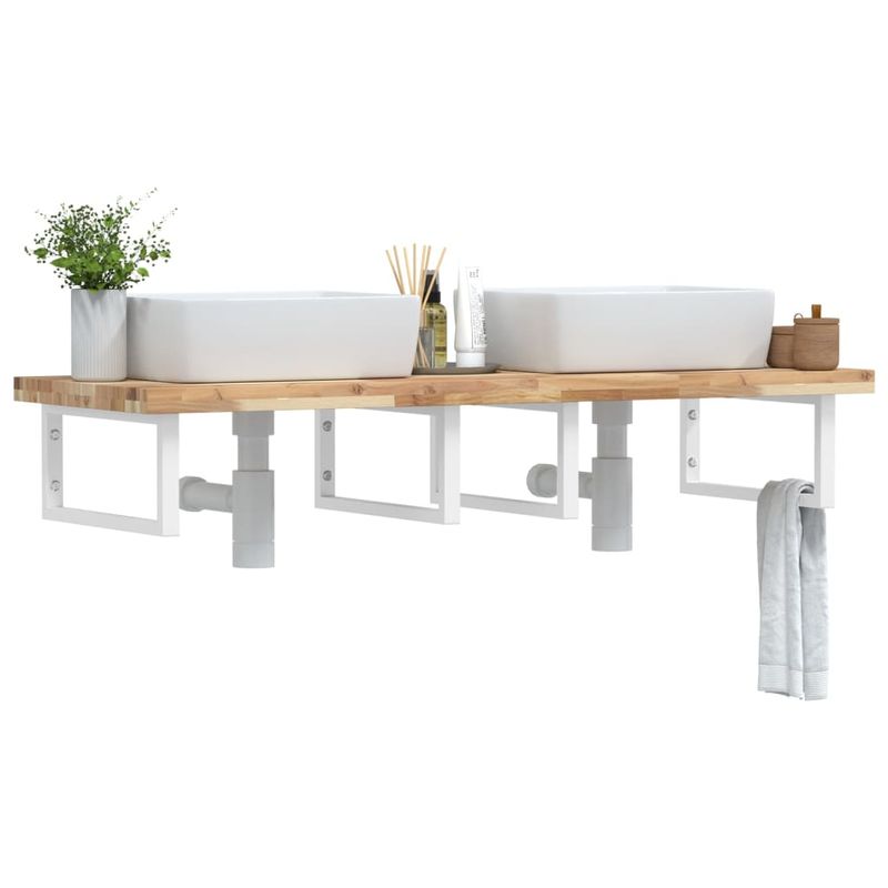 Casa si Gradina - Mobilier - Biblioteci si rafturi - Rafturi - Raft pentru lavoar montat pe perete, otel și lemn masiv acacia, maro și alb, mărime 160x50x4 cm, model dreptunghiular - Infinity.ro