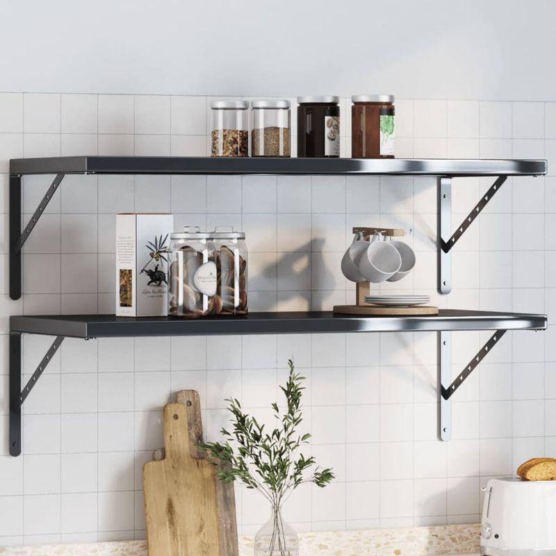 Casa si Gradina - Mobilier - Biblioteci si rafturi - Rafturi - Suporturi rafturi, 4 buc., 40x2,5x25 cm, negru, otel inoxidabil - Infinity.ro