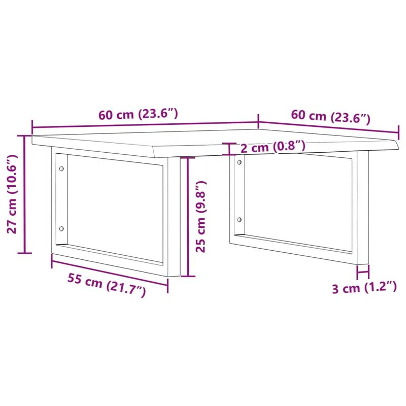 Casa si Gradina - Mobilier - Biblioteci si rafturi - Rafturi - Raft pentru lavoar montat pe perete, otel și lemn masiv stejar, maro deschis și alb, mărime 60x60x2 cm, model dreptunghiular - Infinity.ro