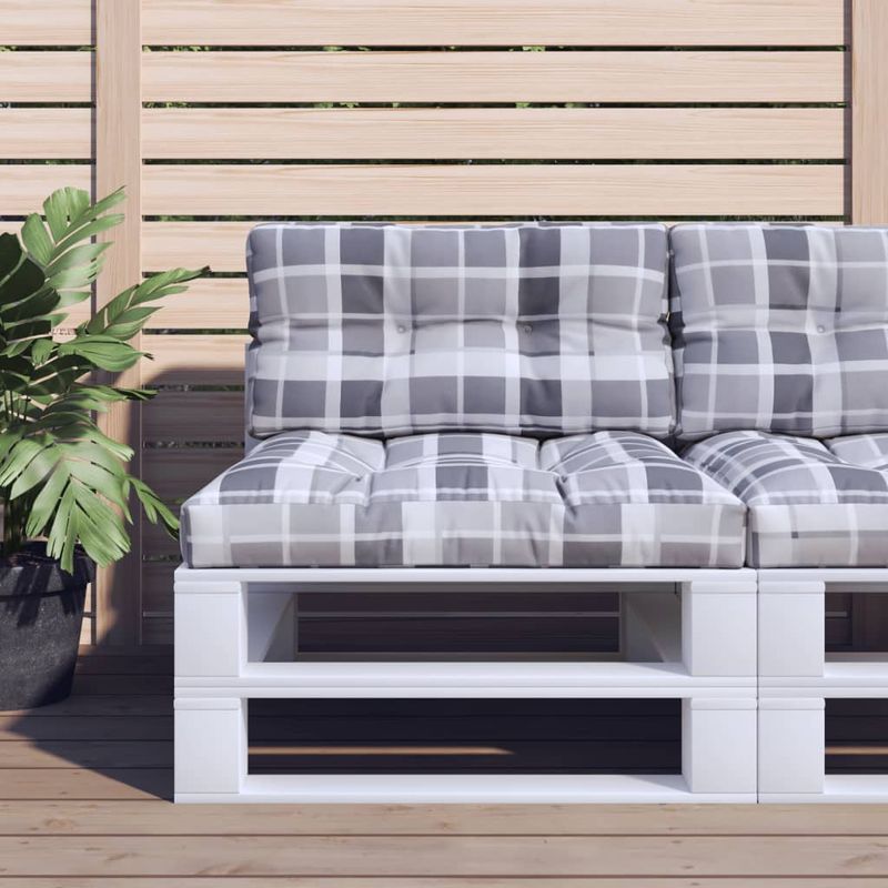 Casa si Gradina - Gradina si terasa - Mobilier exterior - Perne decorative exterior - Perne pentru paleti, 2 buc. gri, tesatura, model cu carouri - Infinity.ro