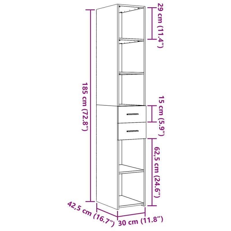 Casa si Gradina - Mobilier - Comode si corpuri - Corpuri bucatarie - Dulap inalt, gri sonoma, 30x42,5x185 cm, lemn prelucrat - Infinity.ro