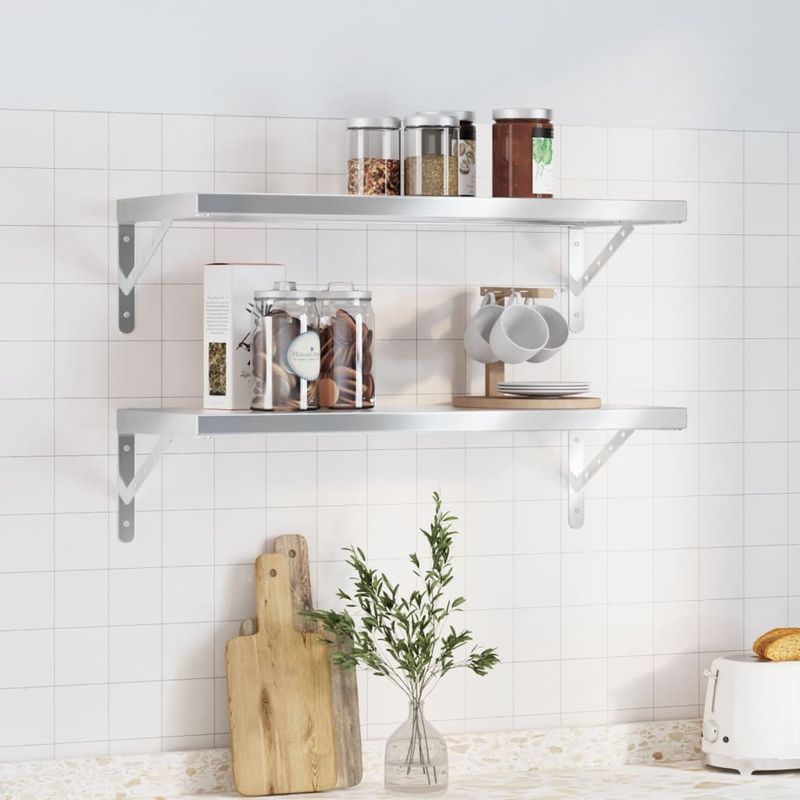Casa si Gradina - Mobilier - Biblioteci si rafturi - Rafturi - Rafturi de perete, 2 buc., 75x30x3 cm, argintiu otel inoxidabil - Infinity.ro